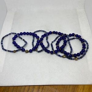 Joy Bali Lapis Lazuli & Sterling Silver Stretch Bracelets